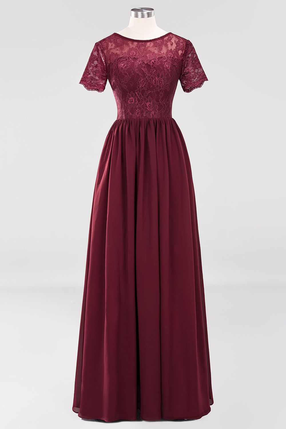 Elegant Dark Navy Long Lace Bridesmaid Dresses with Short-Sleeves-27dress