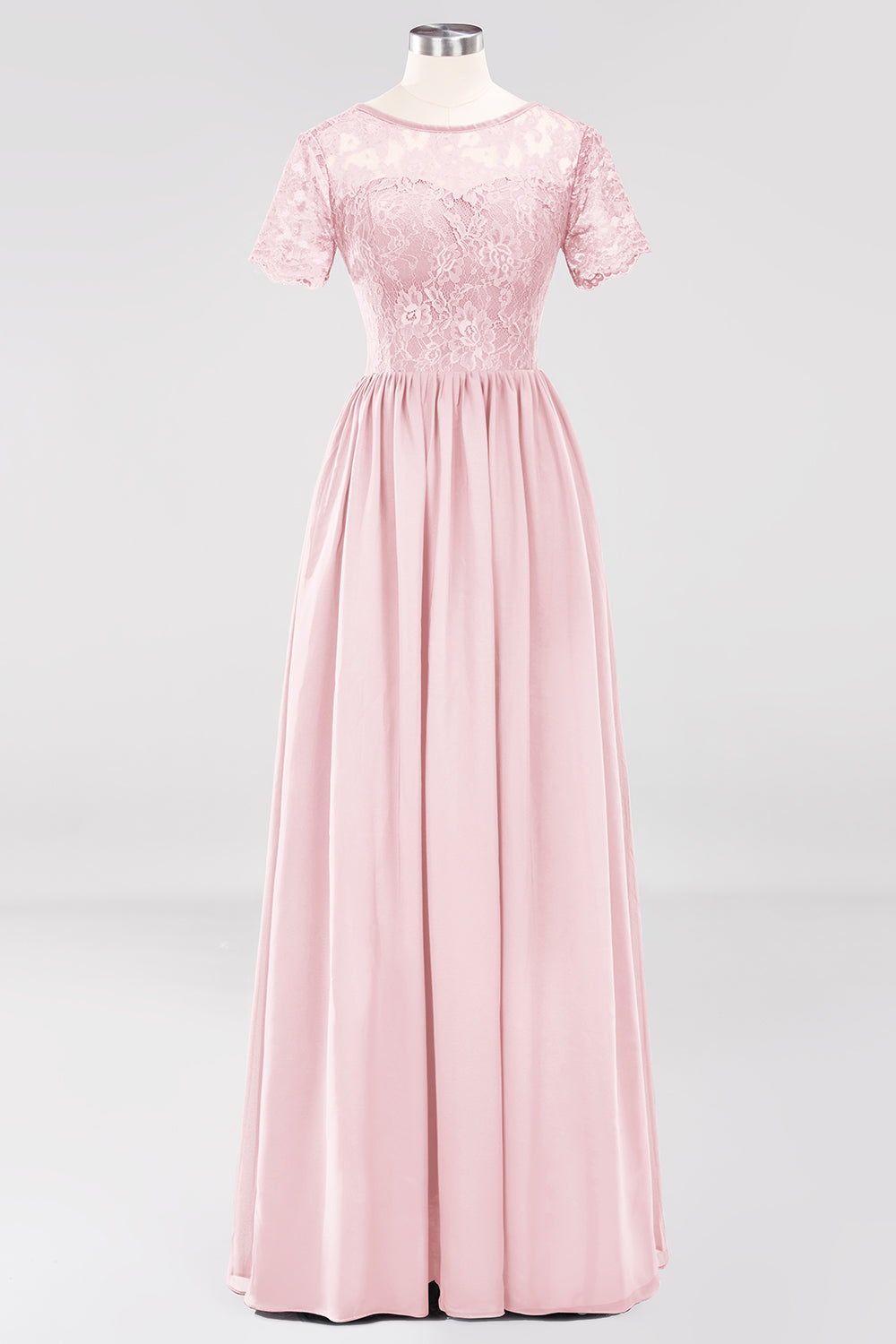 Elegant Dark Navy Long Lace Bridesmaid Dresses with Short-Sleeves-27dress