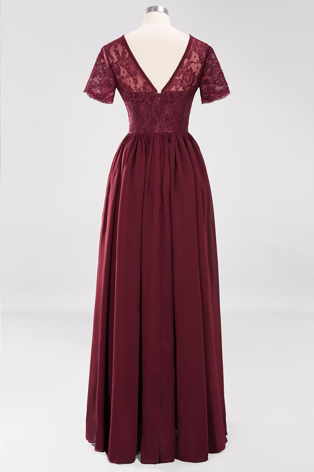 Elegant Dark Navy Long Lace Bridesmaid Dresses with Short-Sleeves-27dress