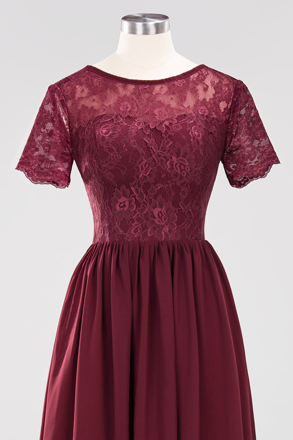 Elegant Dark Navy Long Lace Bridesmaid Dresses with Short-Sleeves-27dress