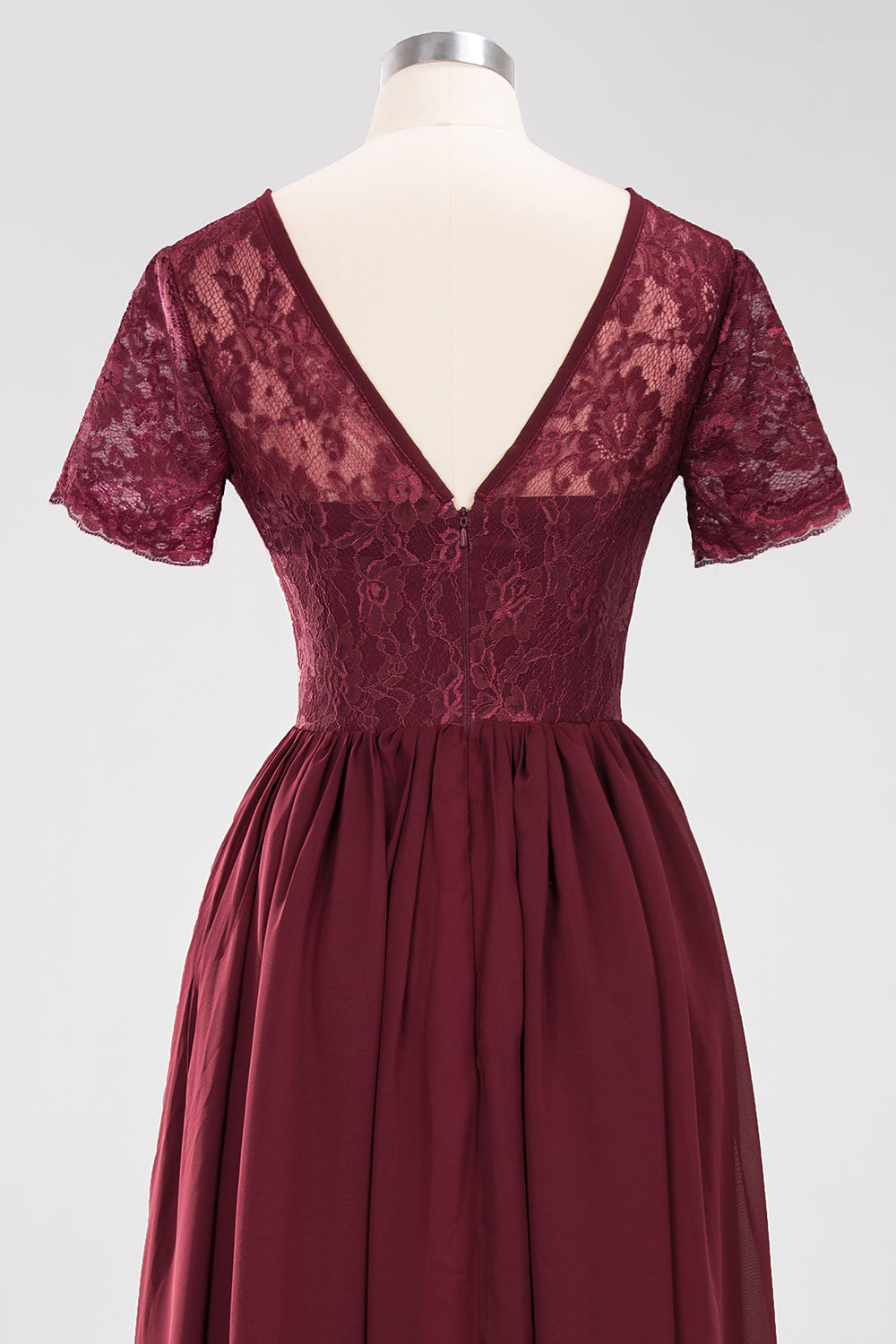 Elegant Dark Navy Long Lace Bridesmaid Dresses with Short-Sleeves-27dress