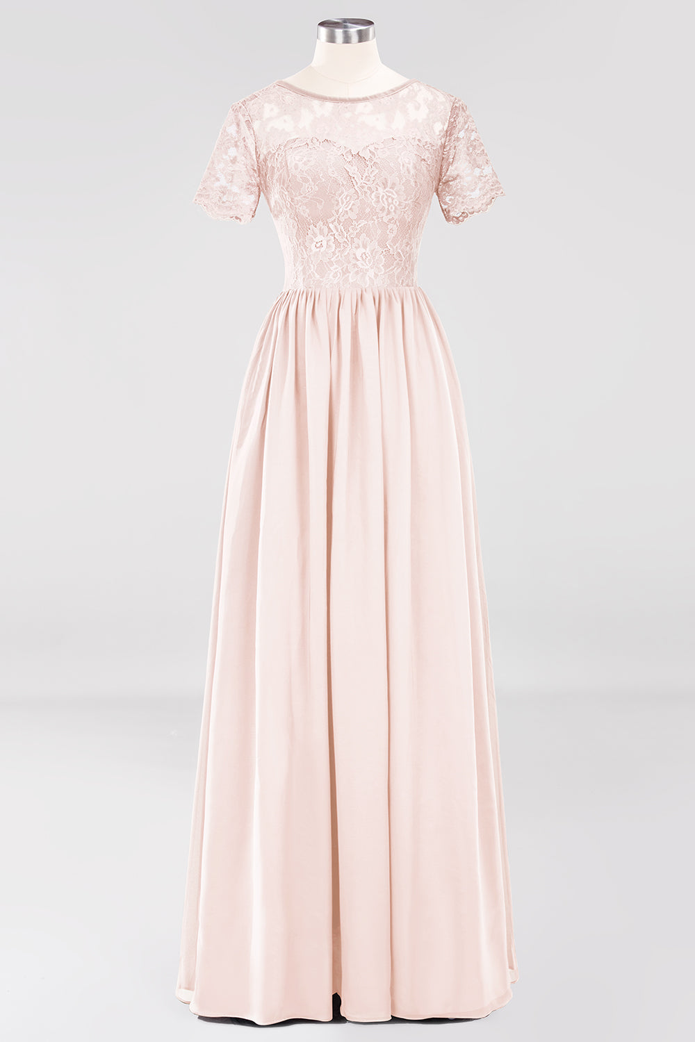 Elegant Dark Navy Long Lace Bridesmaid Dresses with Short-Sleeves-27dress
