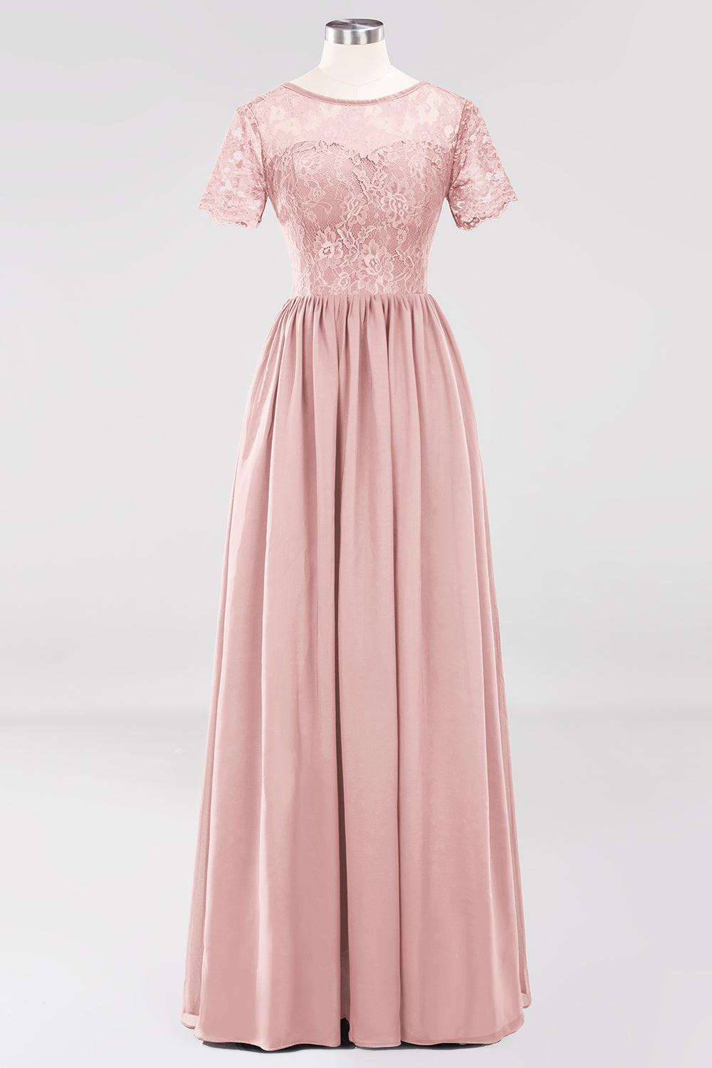 Elegant Dark Navy Long Lace Bridesmaid Dresses with Short-Sleeves-27dress