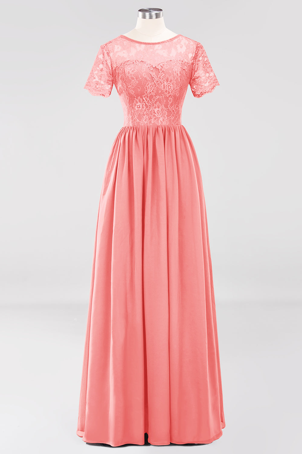 Elegant Dark Navy Long Lace Bridesmaid Dresses with Short-Sleeves-27dress