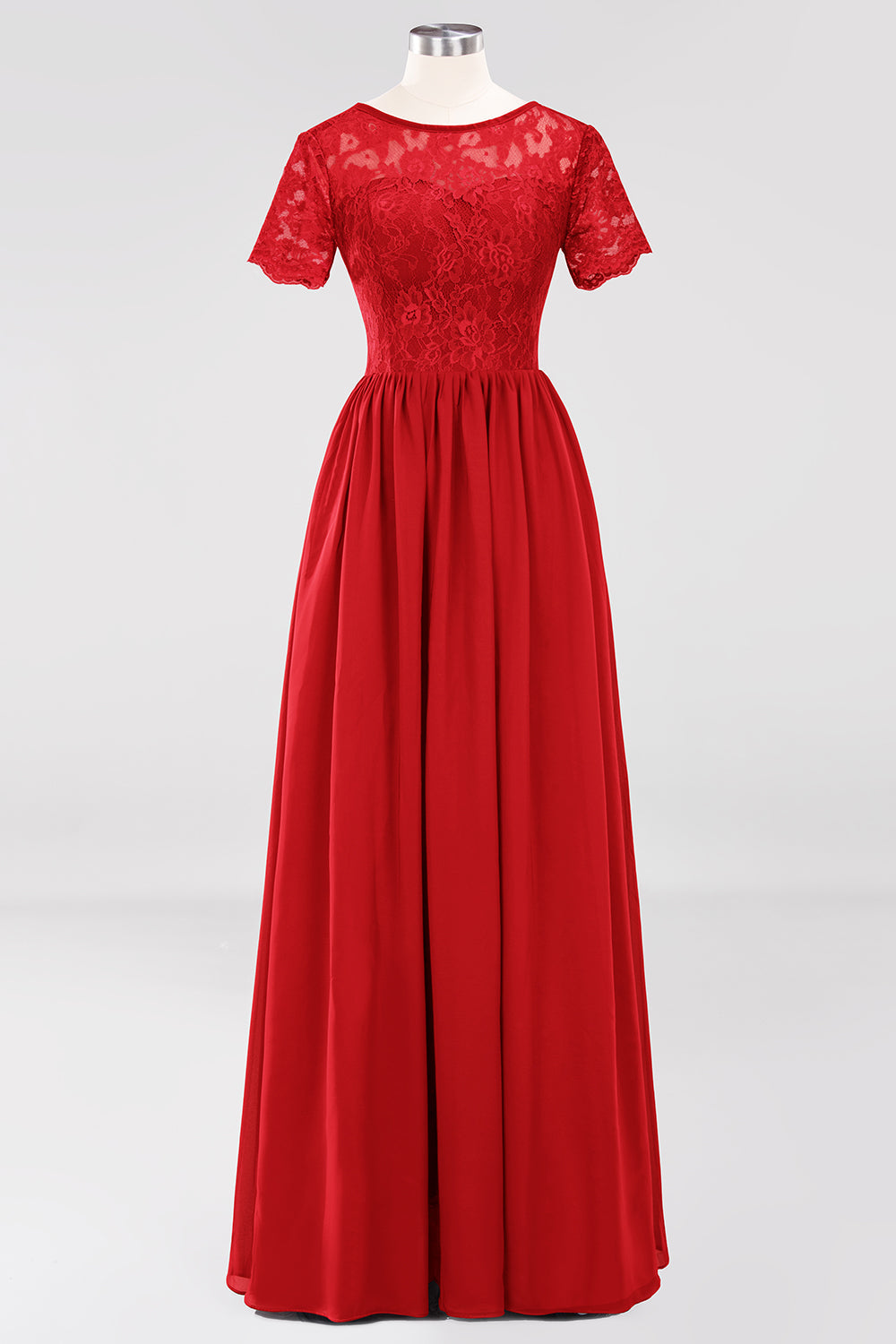 Elegant Dark Navy Long Lace Bridesmaid Dresses with Short-Sleeves-27dress