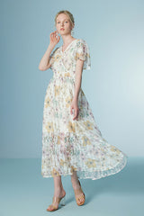 27Dress Elegant Floral Short Sleeves A-line Long Dresses