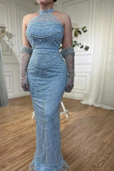 27DRESS Elegant Halter Formal Mermaid Evening Dresses with Sash