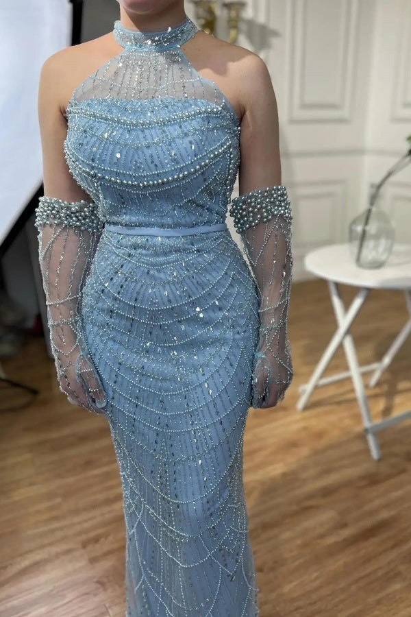 27DRESS Elegant Halter Formal Mermaid Evening Dresses with Sash