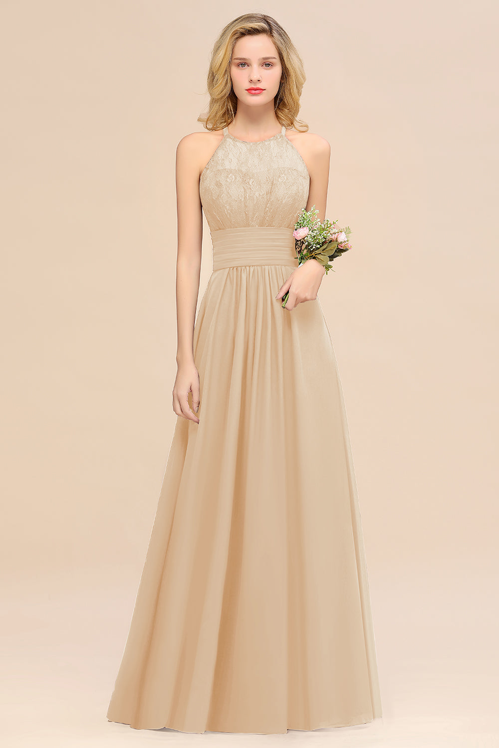Elegant Halter Ruffles Sleeveless Grape Lace Bridesmaid Dresses Affordable-27dress