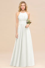 Elegant Halter Ruffles Sleeveless Grape Lace Bridesmaid Dresses Affordable-27dress