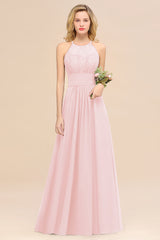 Elegant Halter Ruffles Sleeveless Grape Lace Bridesmaid Dresses Affordable-27dress