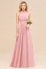 Elegant Halter Ruffles Sleeveless Grape Lace Bridesmaid Dresses Affordable-27dress
