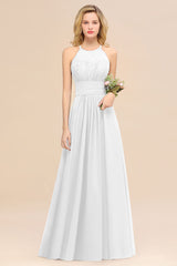 Elegant Halter Ruffles Sleeveless Grape Lace Bridesmaid Dresses Affordable-27dress