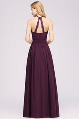 Elegant High-Neck Halter Long Affordable Bridesmaid Dresses with Ruffles-27dress