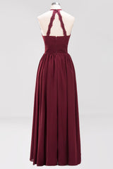 Elegant High-Neck Halter Long Affordable Bridesmaid Dresses with Ruffles-27dress