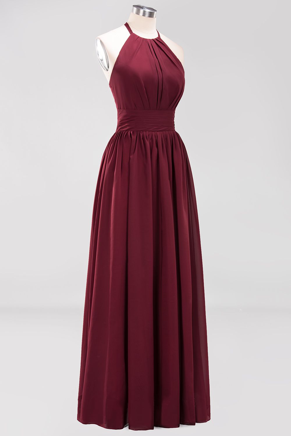 Elegant High-Neck Halter Long Affordable Bridesmaid Dresses with Ruffles-27dress
