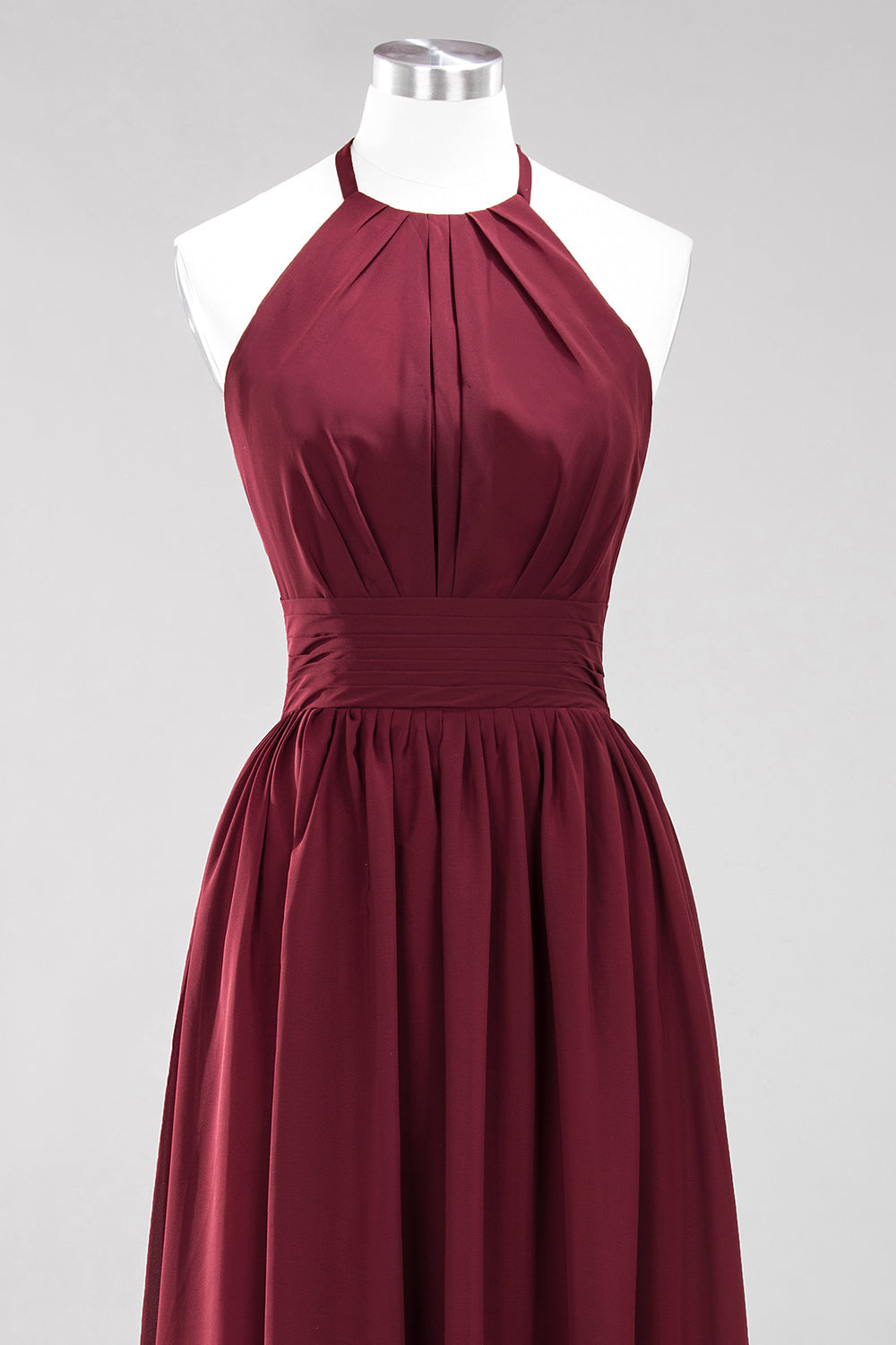Elegant High-Neck Halter Long Affordable Bridesmaid Dresses with Ruffles-27dress