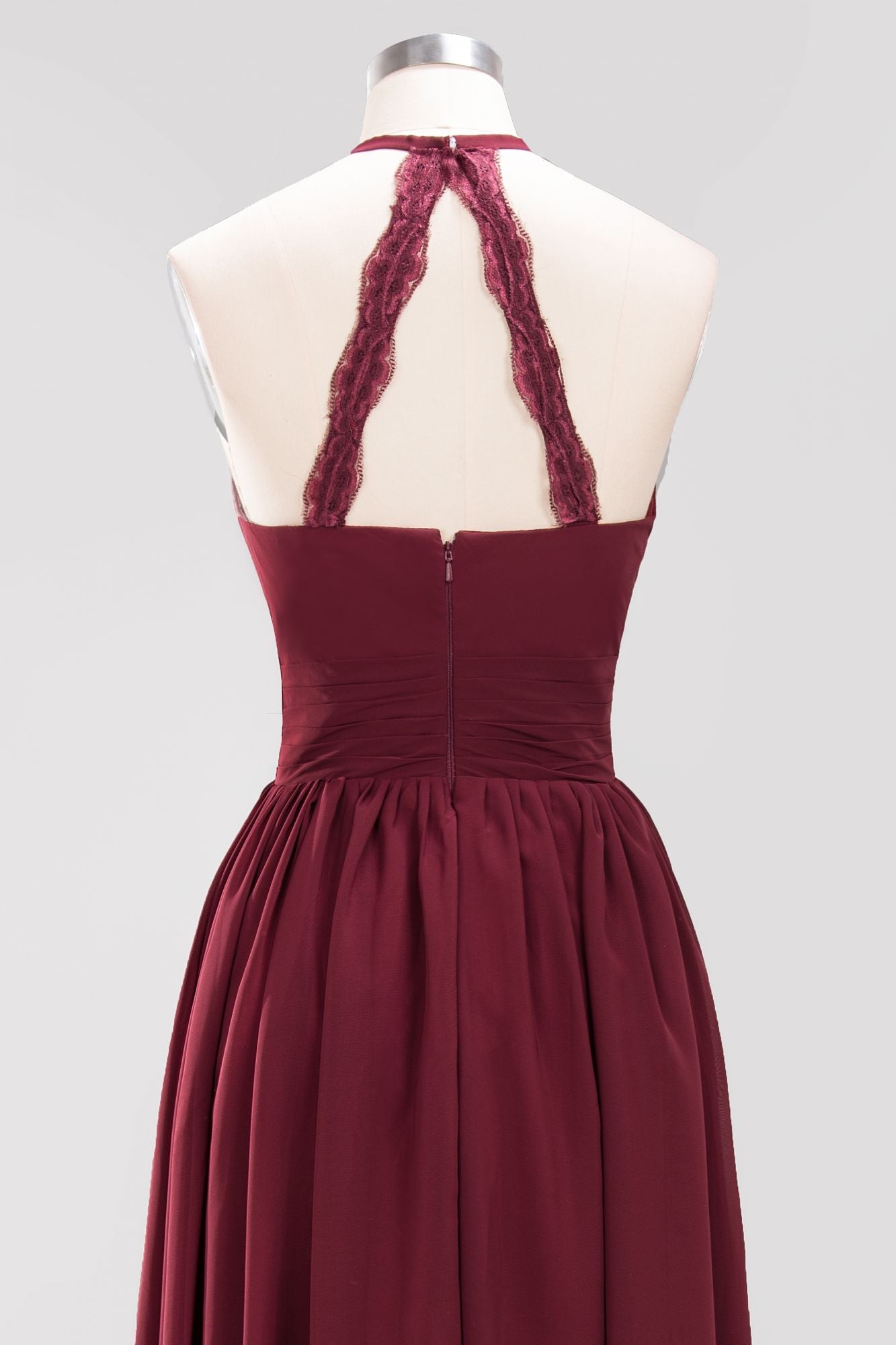 Elegant High-Neck Halter Long Affordable Bridesmaid Dresses with Ruffles-27dress