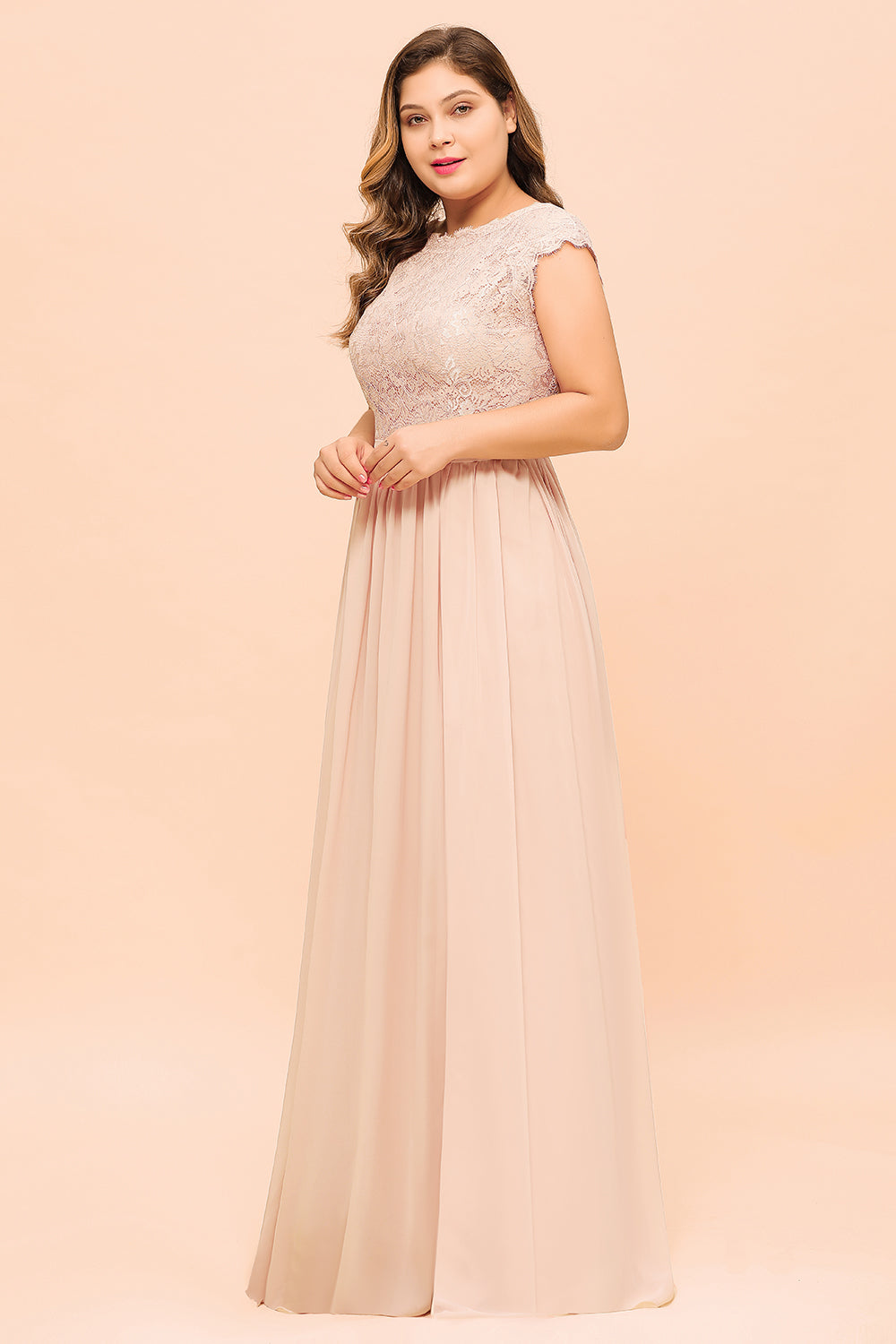 Elegant Jewel Chiffon Lace Affordable Bridesmaid Dresses with Slit-27dress
