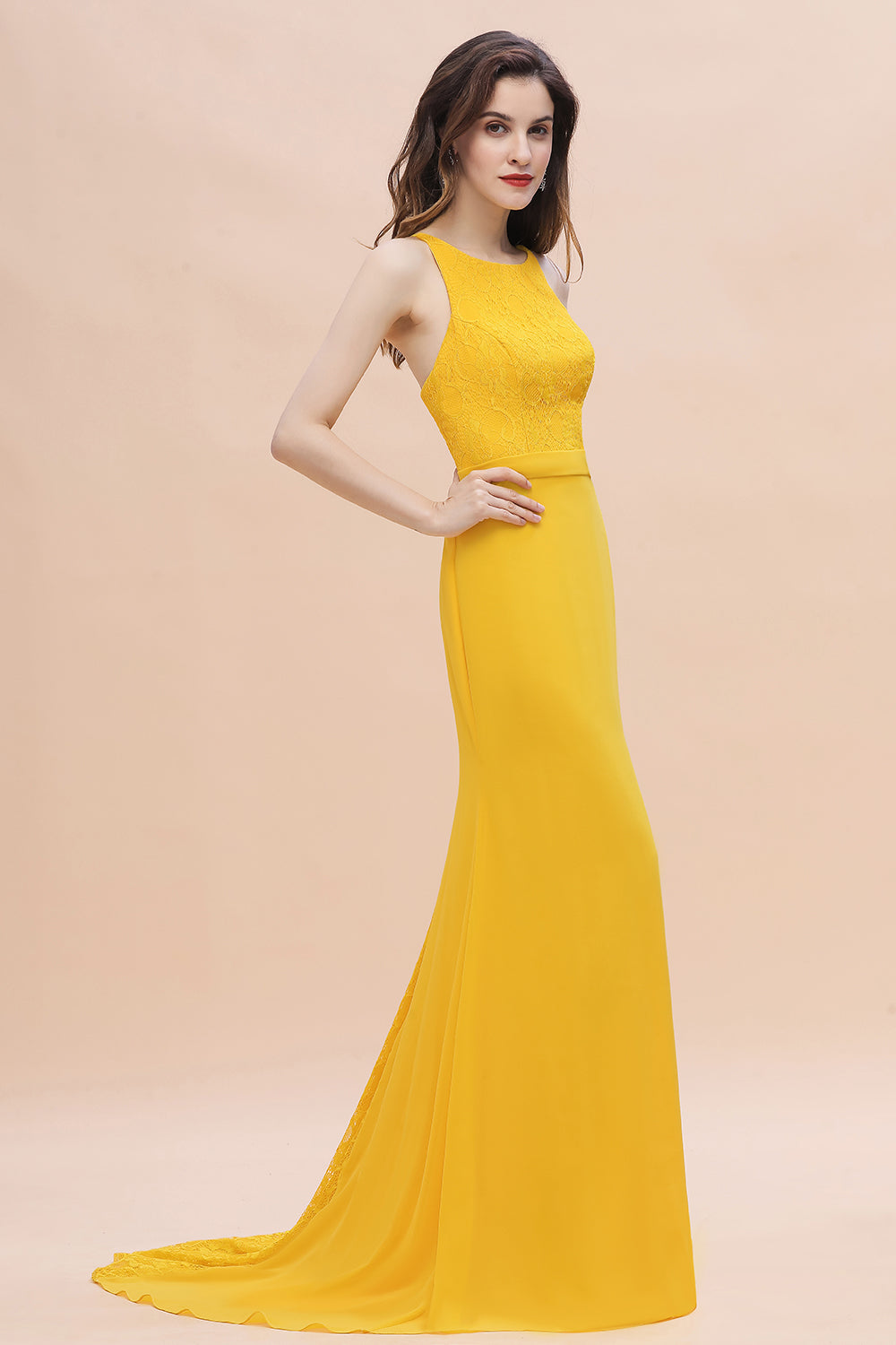 Elegant Jewel Mermaid Chiffon Lace Bridesmaid Dress On Sale-27dress