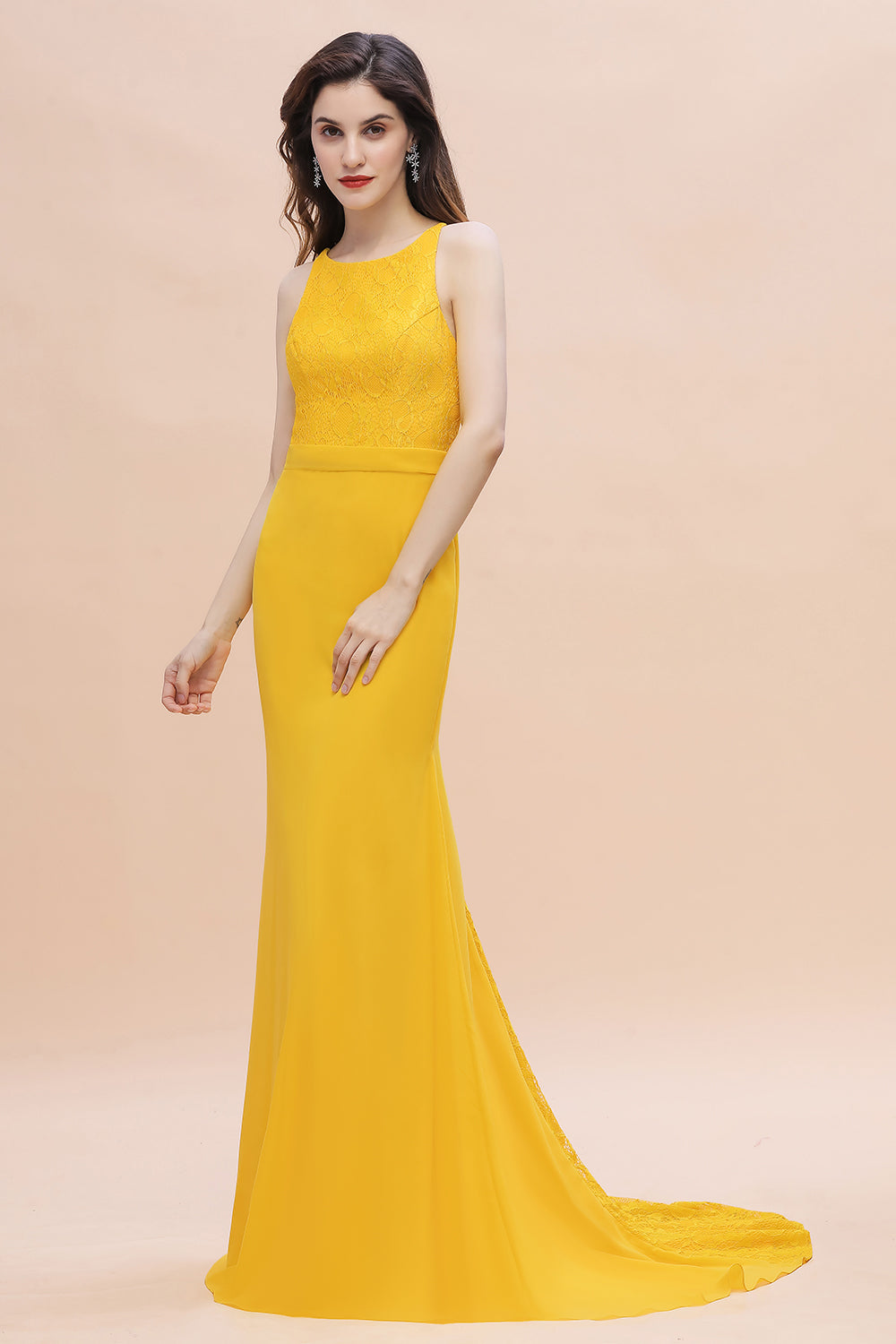 Elegant Halter Mermaid Long Chiffon Lace Sleeveless Bridesmaid Dresses 27dress Elegant Halter Mermaid Long Chiffon Lace Sleeveless Bridesmaid Dresses 27dress