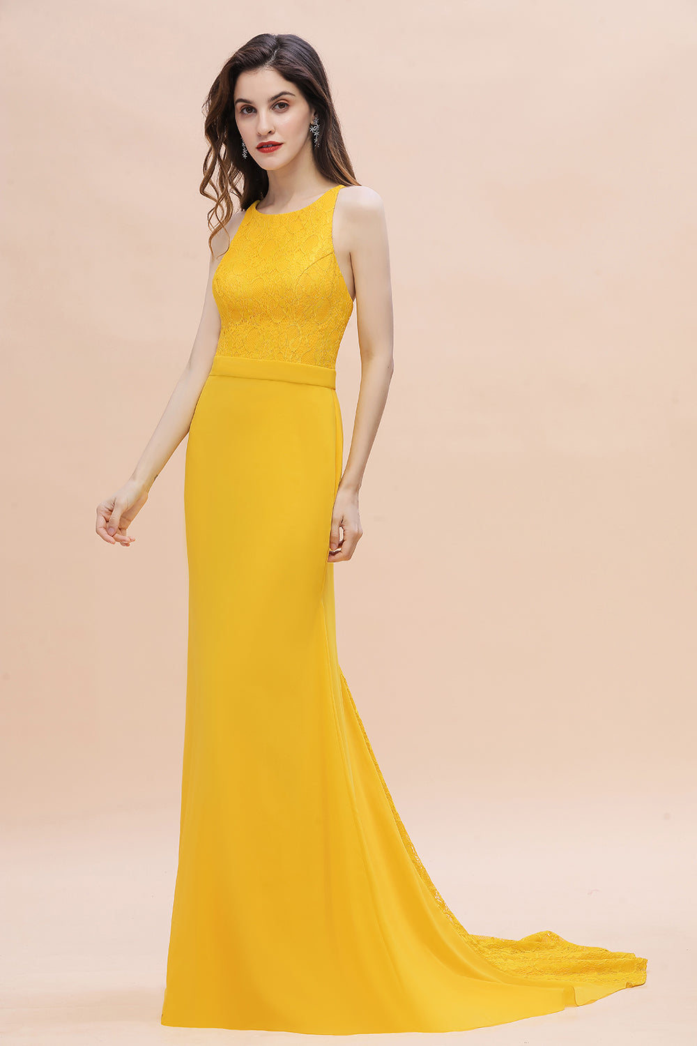 Elegant Jewel Mermaid Chiffon Lace Bridesmaid Dress On Sale-27dress