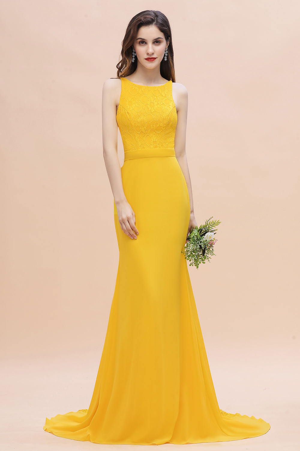 Elegant Jewel Mermaid Chiffon Lace Bridesmaid Dress On Sale-27dress