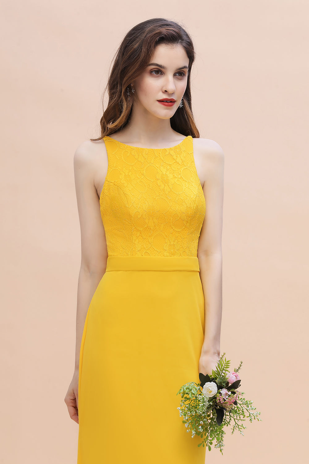 Elegant Jewel Mermaid Chiffon Lace Bridesmaid Dress On Sale-27dress