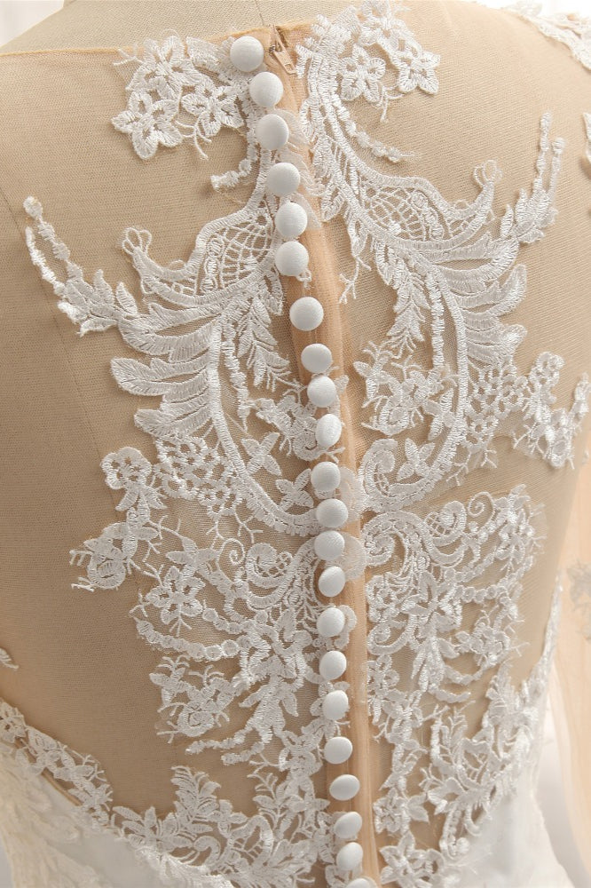 Elegant Jewel Mermaid Lace Wedding Dress Long Sleeves White Appliques Bridal Gowns On Sale-27dress