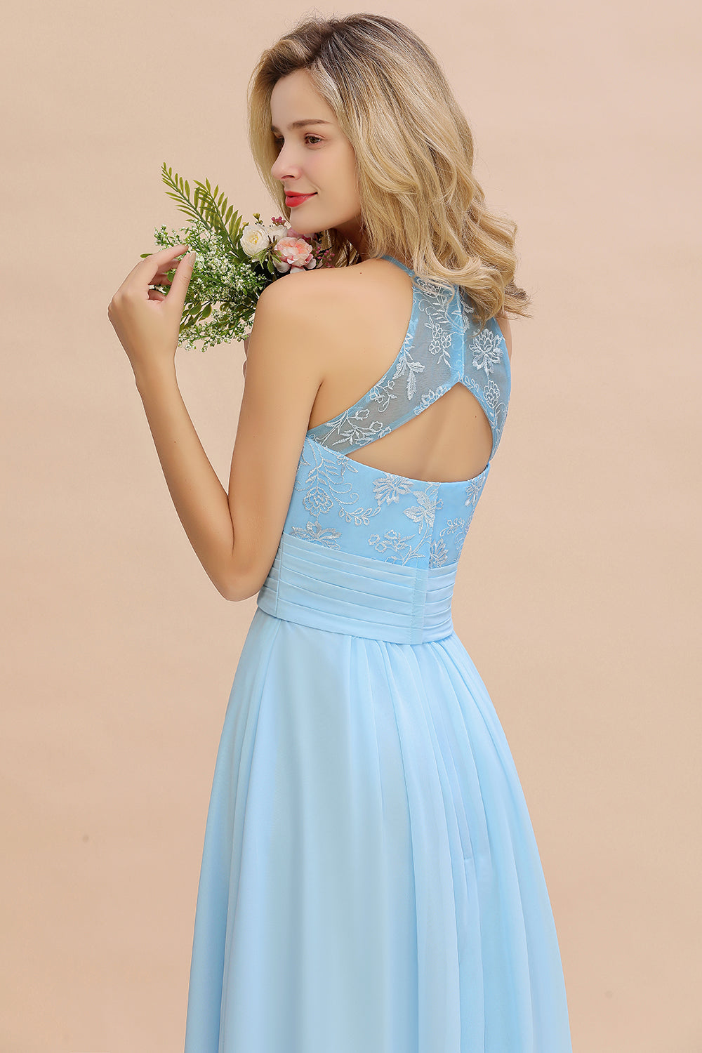 Load image into Gallery viewer, Elegant Jewel Ruffle Affordable Chiffon Bridesmaid Dress with Appliques-27dress
