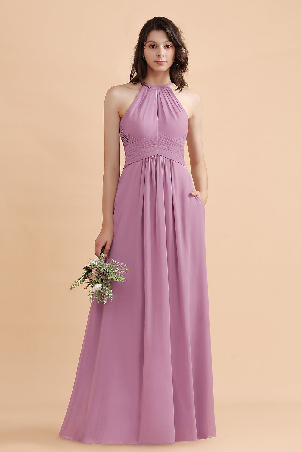 Load image into Gallery viewer, Elegant Jewel Wisteria Chiffon Ruffles Bridesmaid Dress with Pockets On sale-27dress
