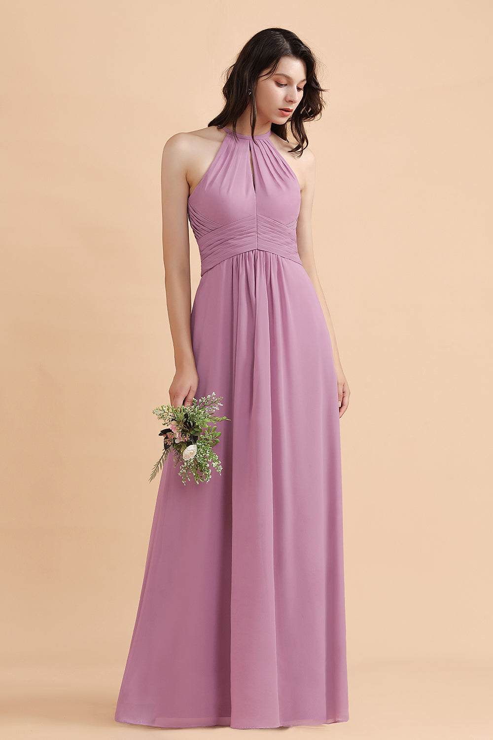 Elegant Jewel Wisteria Chiffon Ruffles Bridesmaid Dress with Pockets On sale-27dress
