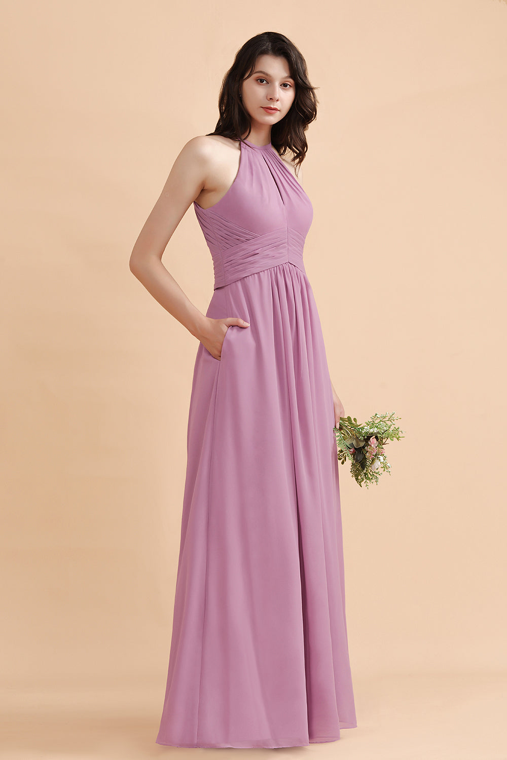 Elegant Jewel Wisteria Chiffon Ruffles Bridesmaid Dress with Pockets On sale-27dress