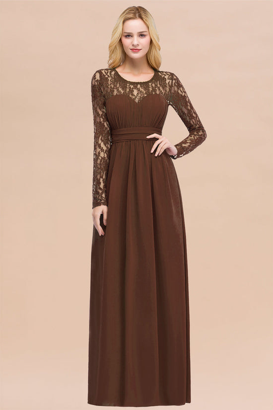 Load image into Gallery viewer, Elegant Lace Burgundy Bridesmaid Dresses Online with Long Sleeves-27dress
