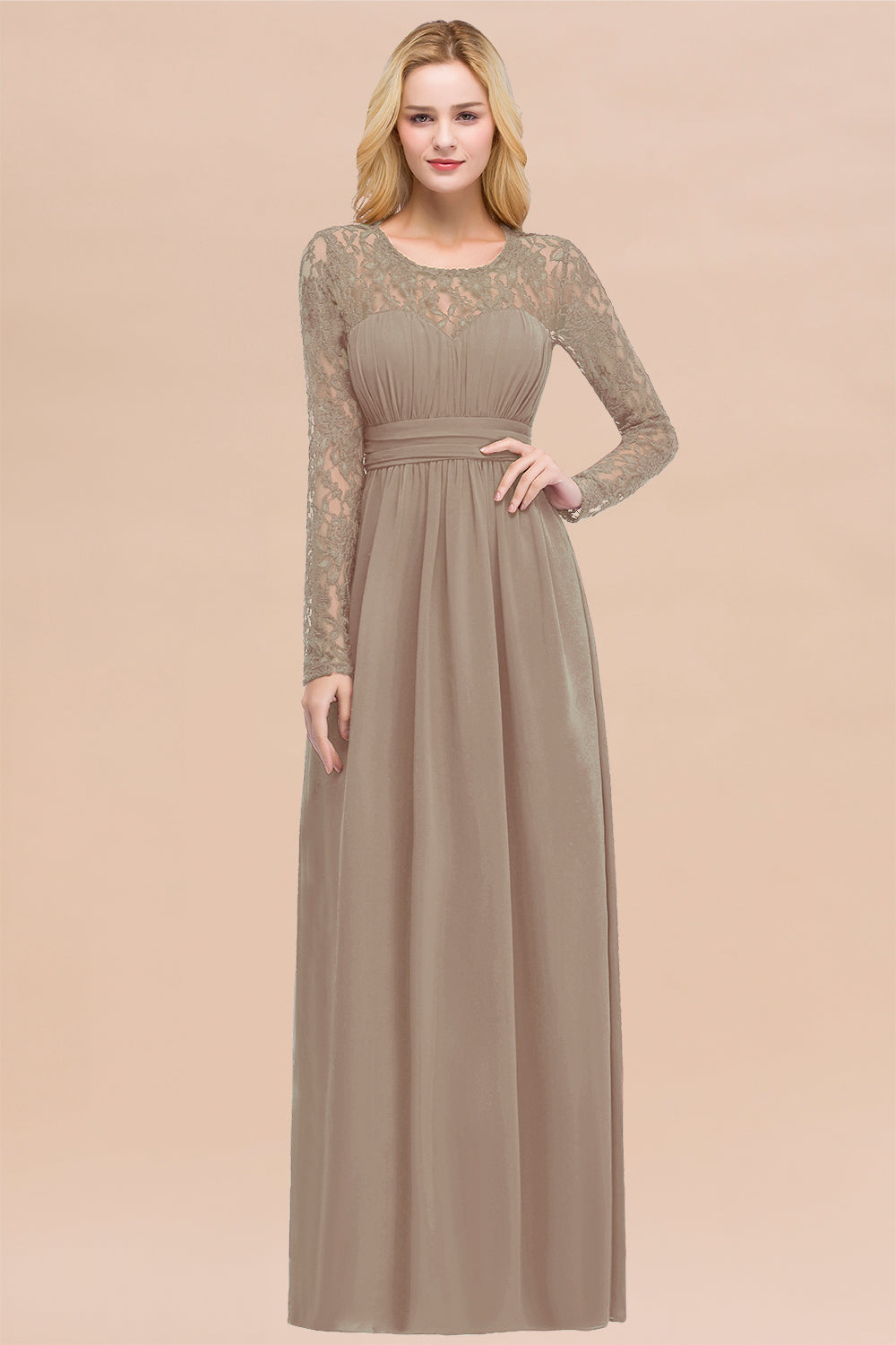 Load image into Gallery viewer, Elegant Lace Burgundy Bridesmaid Dresses Online with Long Sleeves-27dress
