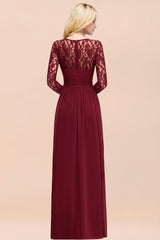 Elegant Lace Burgundy Bridesmaid Dresses Online with Long Sleeves-27dress