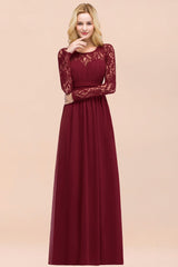 Elegant Lace Burgundy Bridesmaid Dresses Online with Long Sleeves-27dress