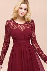 Elegant Lace Burgundy Bridesmaid Dresses Online with Long Sleeves-27dress