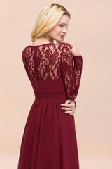 Elegant Lace Burgundy Bridesmaid Dresses Online with Long Sleeves-27dress