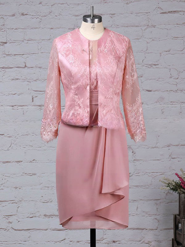 Elegant Lace Chiffon Scoop Neck Sheath/Column Knee-length Ruffles Mother of the Bride Dress