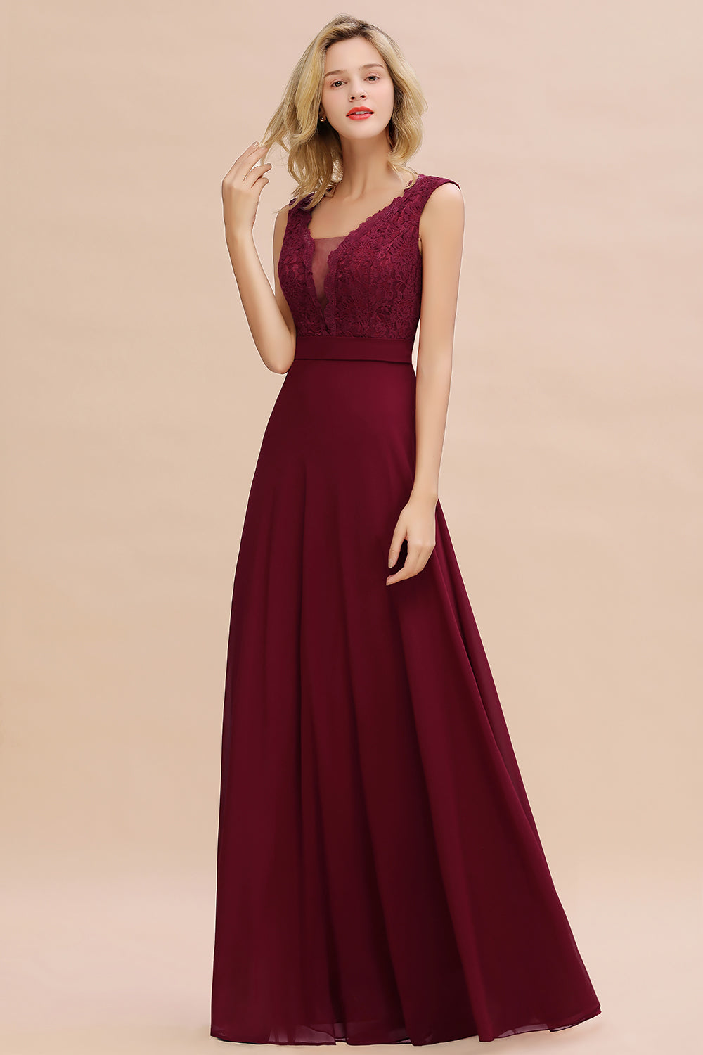 Elegant Lace Deep V-Neck Burgundy Bridesmaid Dress Affordable 27dress Elegant Lace Deep V-Neck Burgundy Bridesmaid Dress Affordable 27dress