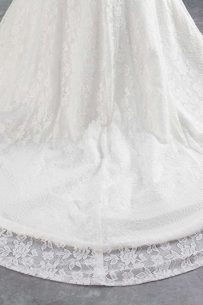 Elegant Lace Off-the-Shoulder White Mermaid Wedding Dresses Affordable Online-27dress