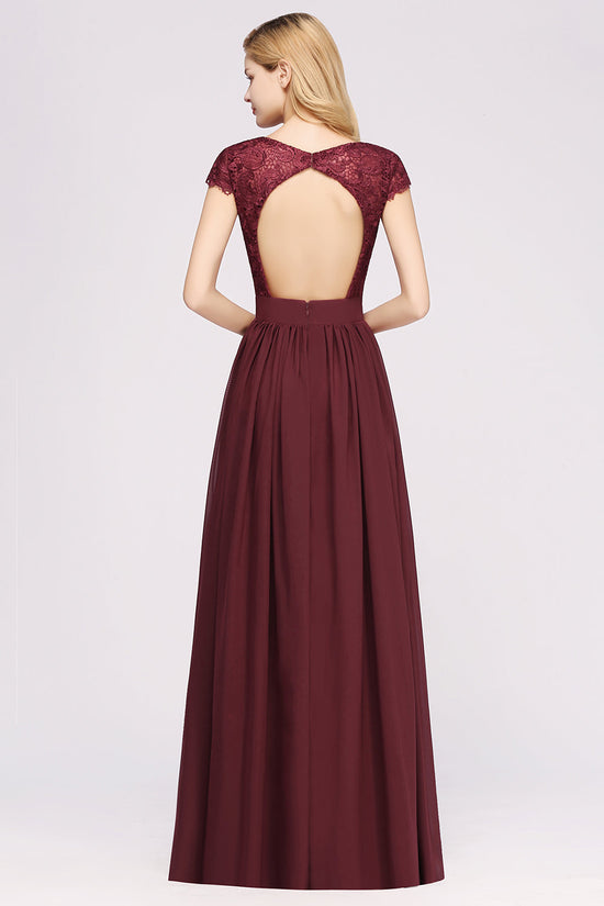 Elegant Lace Open-Back Long Burgundy Bridesmaid Dresses Online-27dress