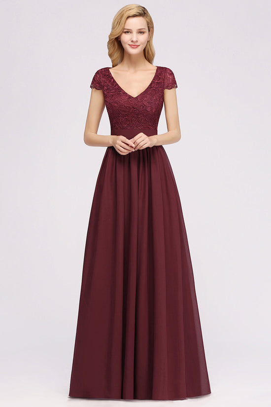 Elegant Lace Open-Back Long Burgundy Bridesmaid Dresses Online-27dress