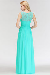 Elegant Lace Scoop Bridesmaid Dress Dusty Rose Chiffon Sleeveless Wedding party Dress-27dress