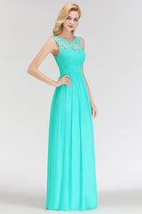 Elegant Lace Scoop Bridesmaid Dress Dusty Rose Chiffon Sleeveless Wedding party Dress-27dress