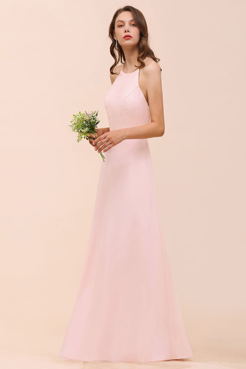 Elegant Lace Spaghetti Straps Affordable Long Bridesmaid Dress-27dress