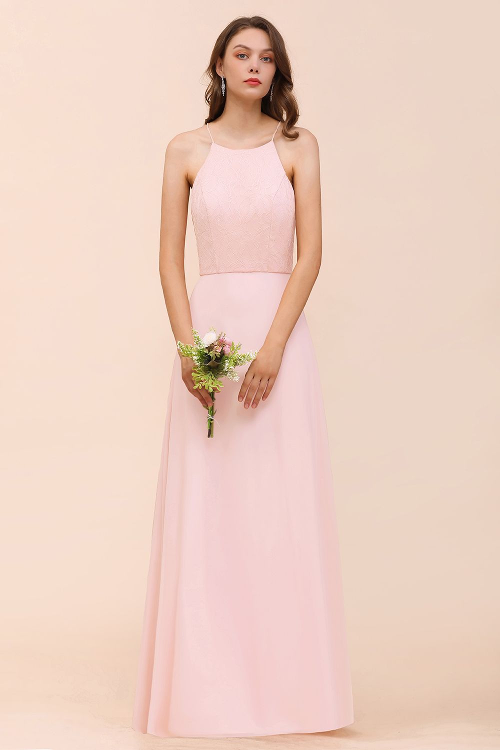 Elegant Lace Spaghetti Straps Affordable Long Bridesmaid Dress-27dress