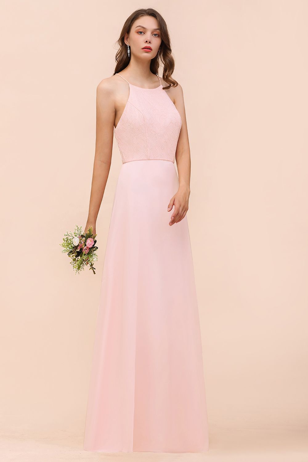 Elegant Lace Spaghetti Straps Affordable Long Bridesmaid Dress-27dress