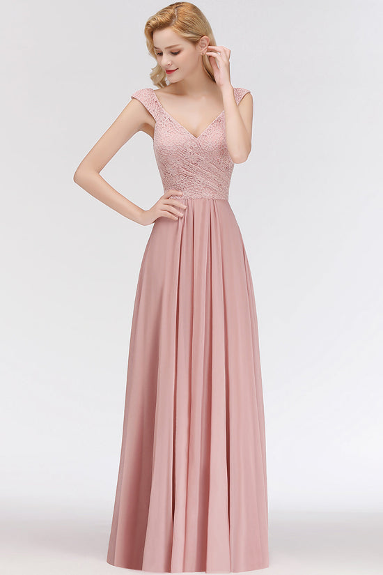 Elegant Lace Sweetheart Bridesmaid Dress Online Dusty Rose Chiffon Wedding Party Dress-27dress